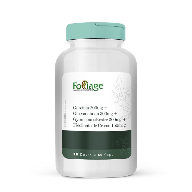 Garcinia 200mg + Glucomannan 300mg + Gymnema silvestre 300mg + Picolinato de Cromo 150mcg 60 Cápsulas (30 Doses)